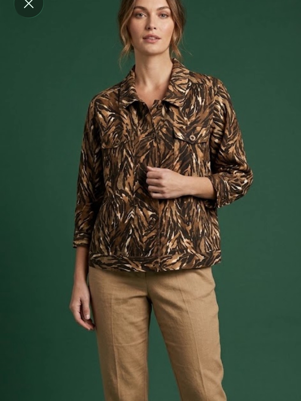 Animal-Print Button-Up Jacket - Brown ptp 24 fall ready 1x linen